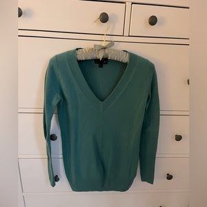 J.Crew Cashmere V-Neck Sweater, Green, XXS